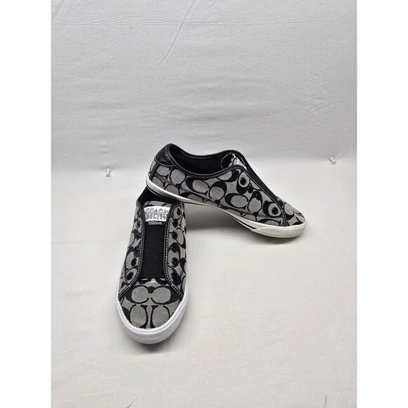 Coach Slip On Sneakers Womens 7.5 Monogram Logo Poppy Canvas Y2K Designer - Picture 1 of 9